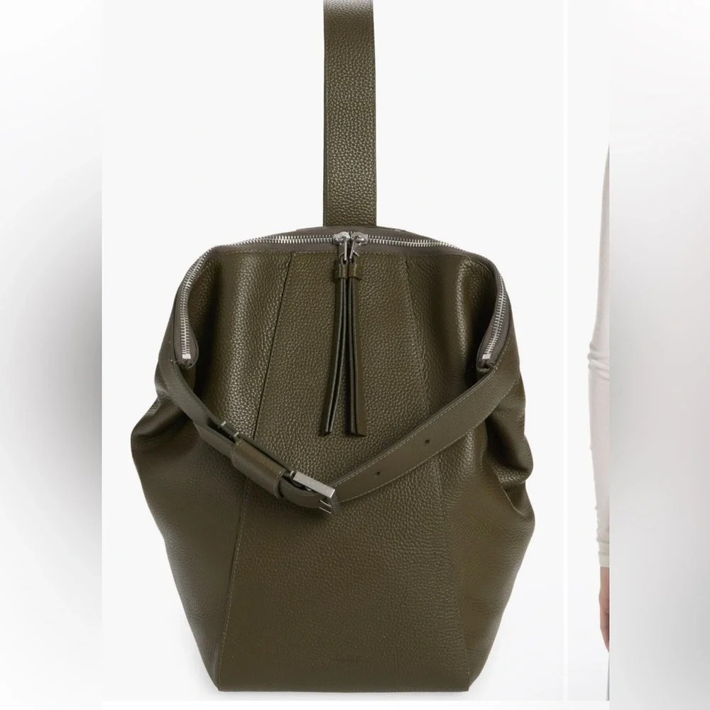 AllSaints Olive Green Textured Leather Backpack
